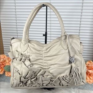Vince Camuto Light Gray Satchel Ruffle Leather Bag